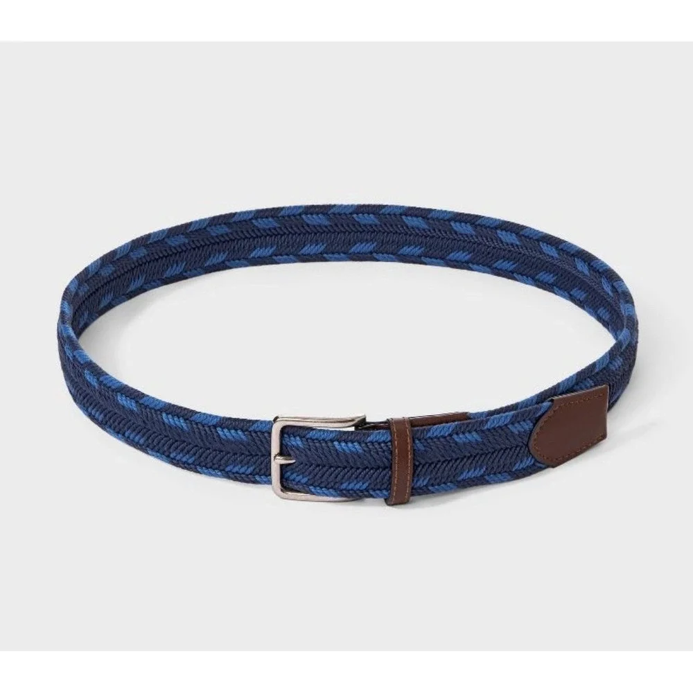 Goodfellow & Co Mens Braided Fabric Belt Med 32-34 Two Tone Blue Brown/silver